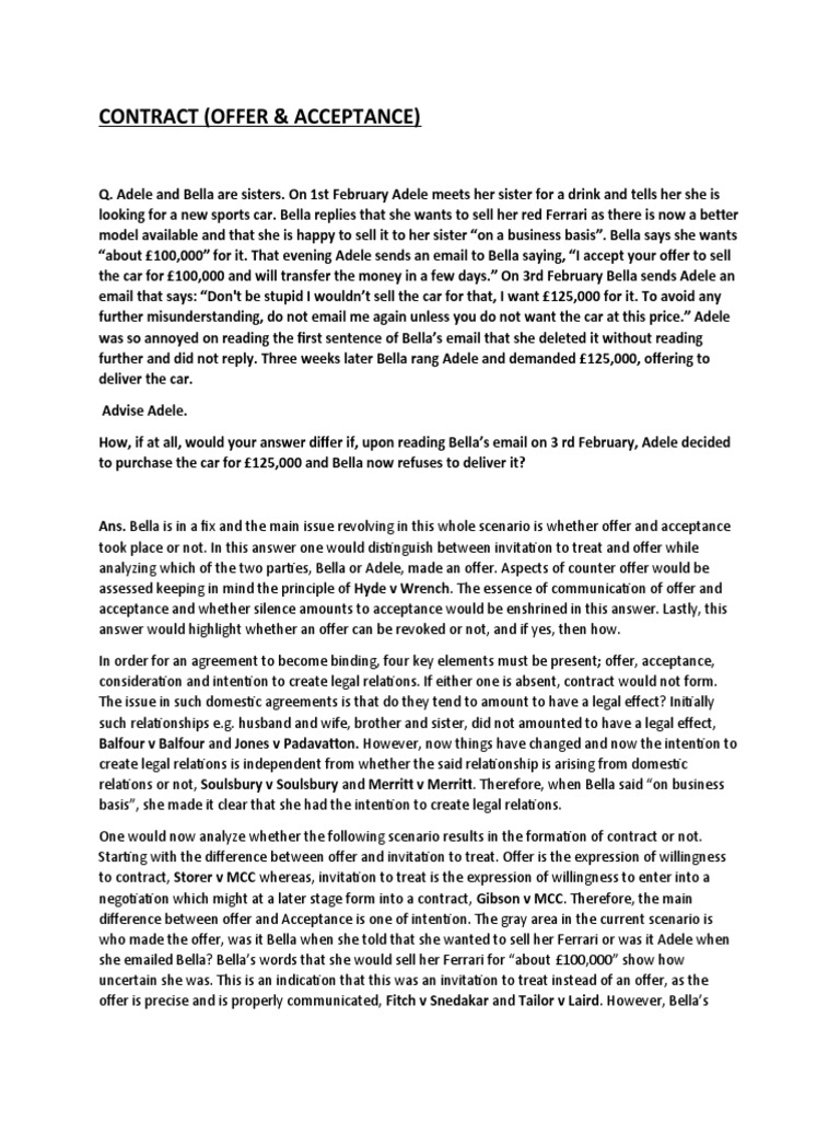 Sister Contract Dispute Analysis | PDF | Offer And Acceptance | Legal ...