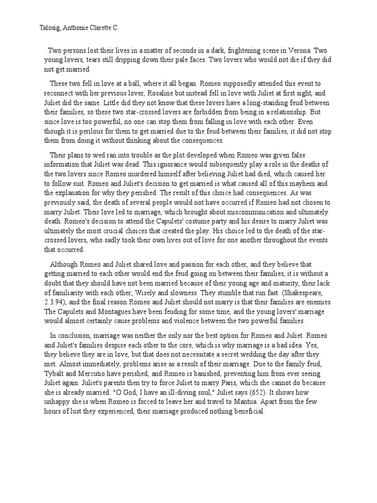 English Argumentative Essay PDF Romeo And Juliet Characters In
