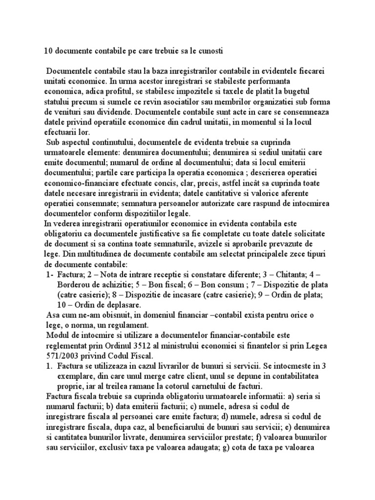 10 Documente Contabile Pe Care Trebuie Sa Le Cunosti | PDF
