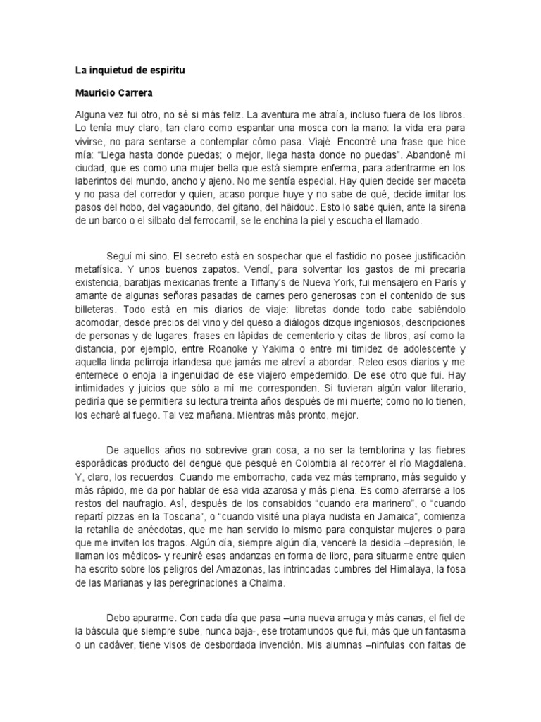 La Inquietud de Espíritu. Mauricio Carrera | PDF