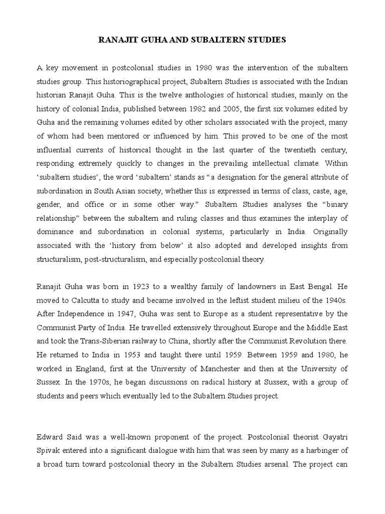 Ranajit Guha and Subaltern Studies | PDF | Antonio Gramsci ...