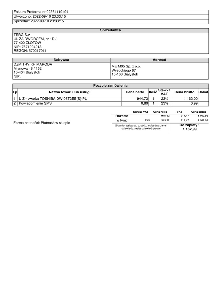 Proforma 02364119494 | PDF
