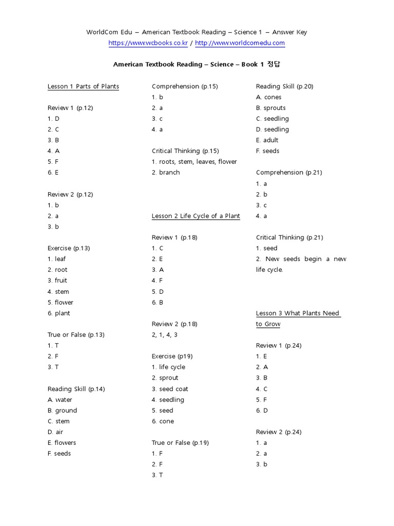 Science 1 Answer Key Overview | PDF | Seed | Seedling