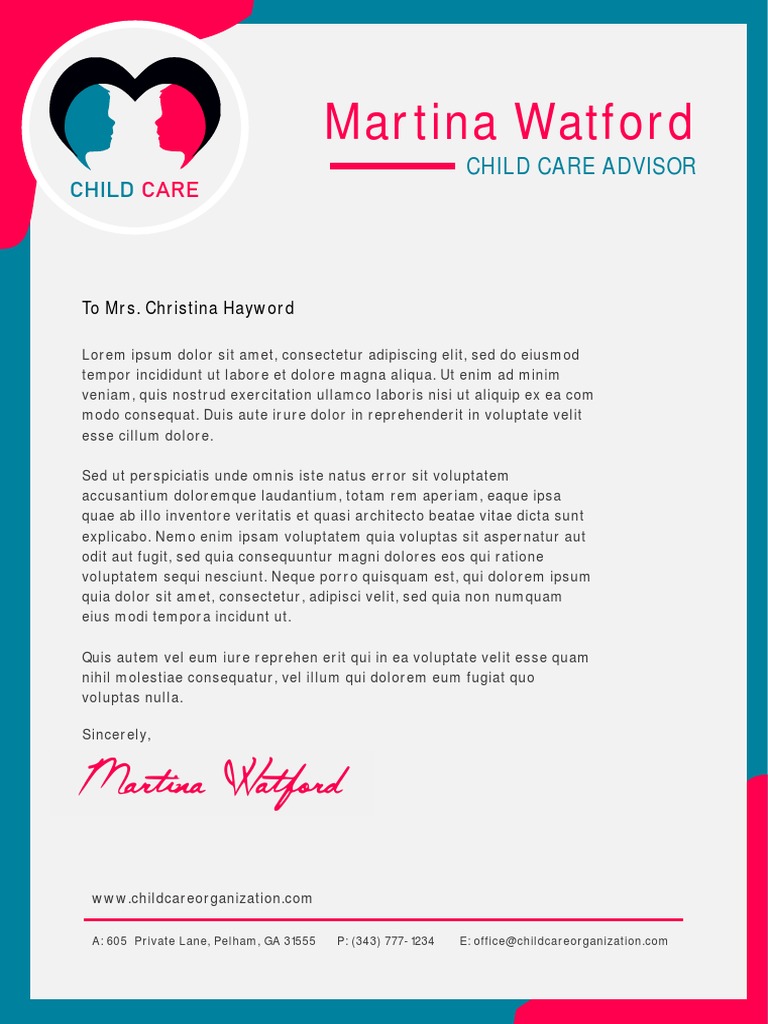 Child Care Letterhead Template PDF