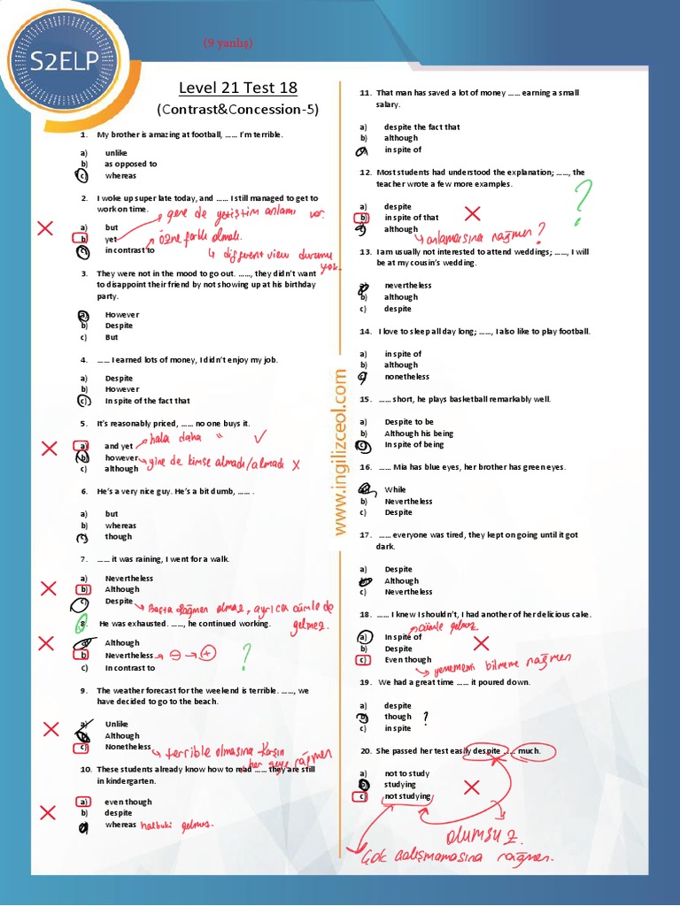 Level 21 Test 18 Contrast&Concession-5 | PDF