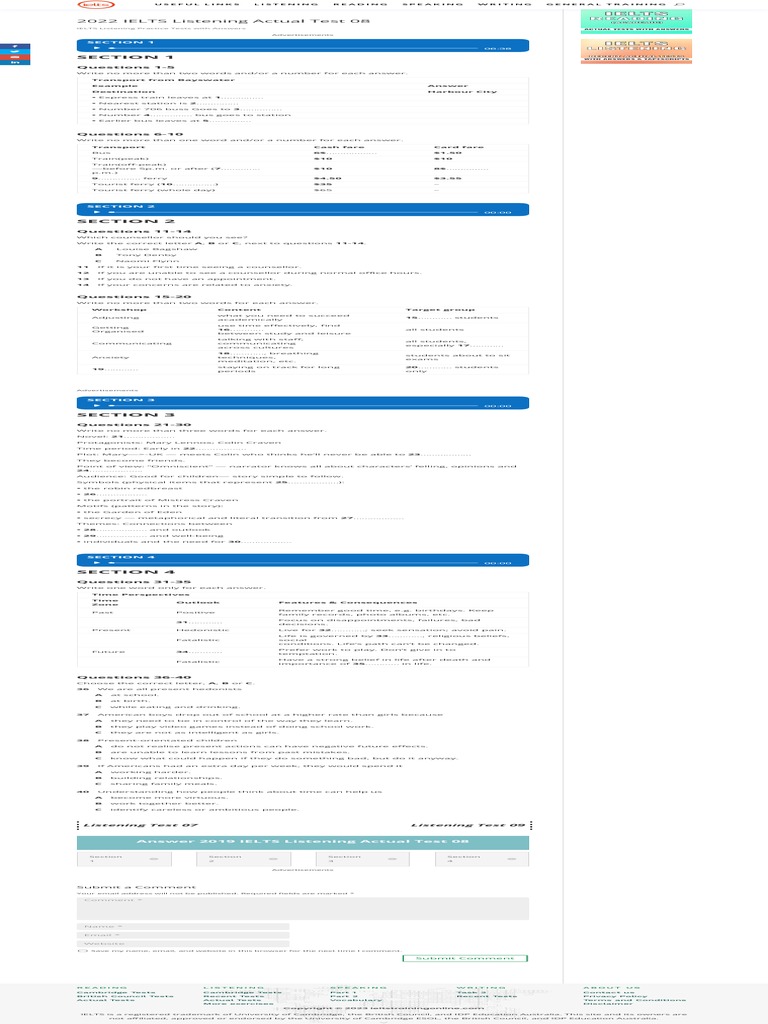 2022 ielts listening actual test 08 ielts training online pdf pdf