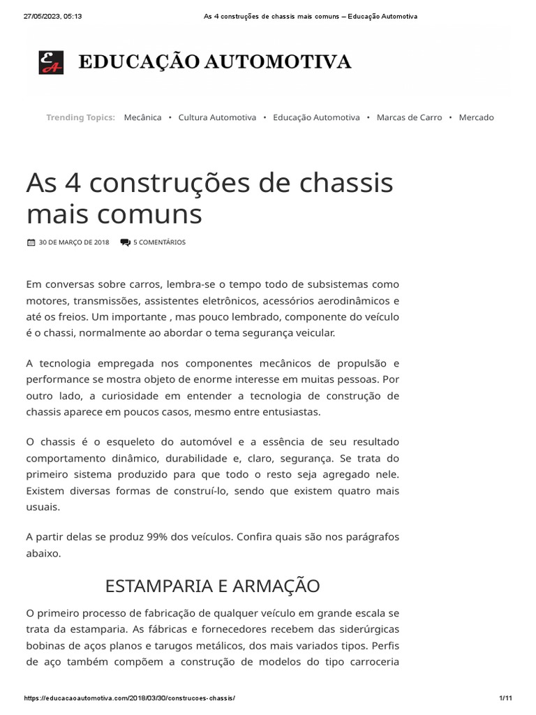 Tipos Comuns de Chassis Automotivos | PDF | Carro | Aço