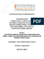 Las Dificultades de Acceso en La Educación para Niños y Niñas Con Trastorno Déficit de Atención Con Hiperactividad (Tdah) .