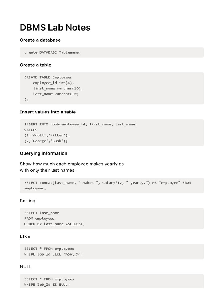 DBMS Lab Notes PDF