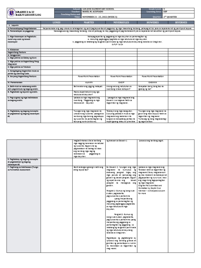 DLL - Esp 5 - Q2 - W3 | PDF