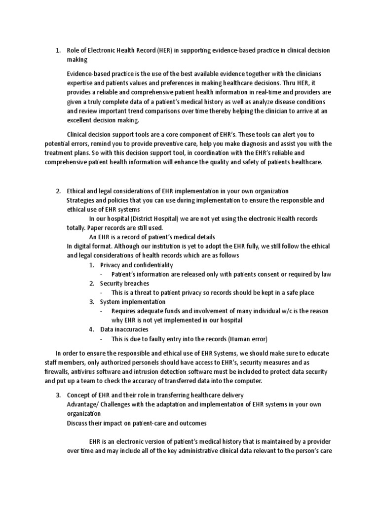 Role Of Electronic Health Record Pdf Electronic Health Record