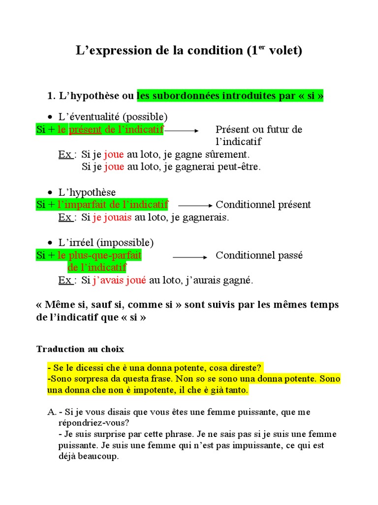 Expression de la condition en français | PDF