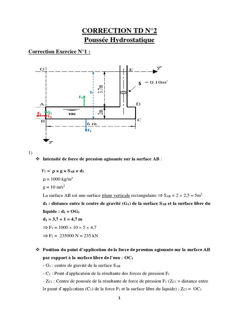 Correction TD Poussée Hydrostatique | PDF | Pression | Mécanique
