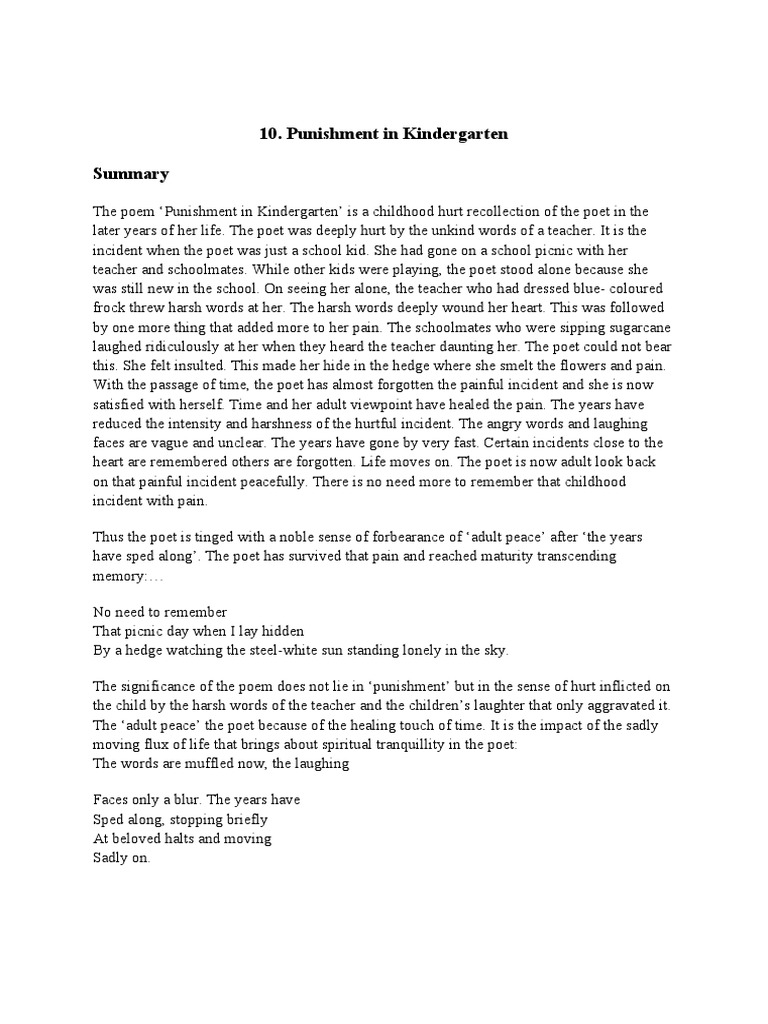Punishment In Kindergarten Summary In English