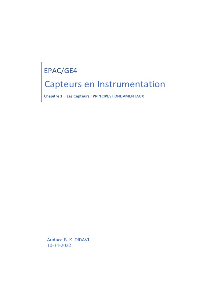 Principes des Capteurs en Instrumentation | PDF | Capteur | Champ ...