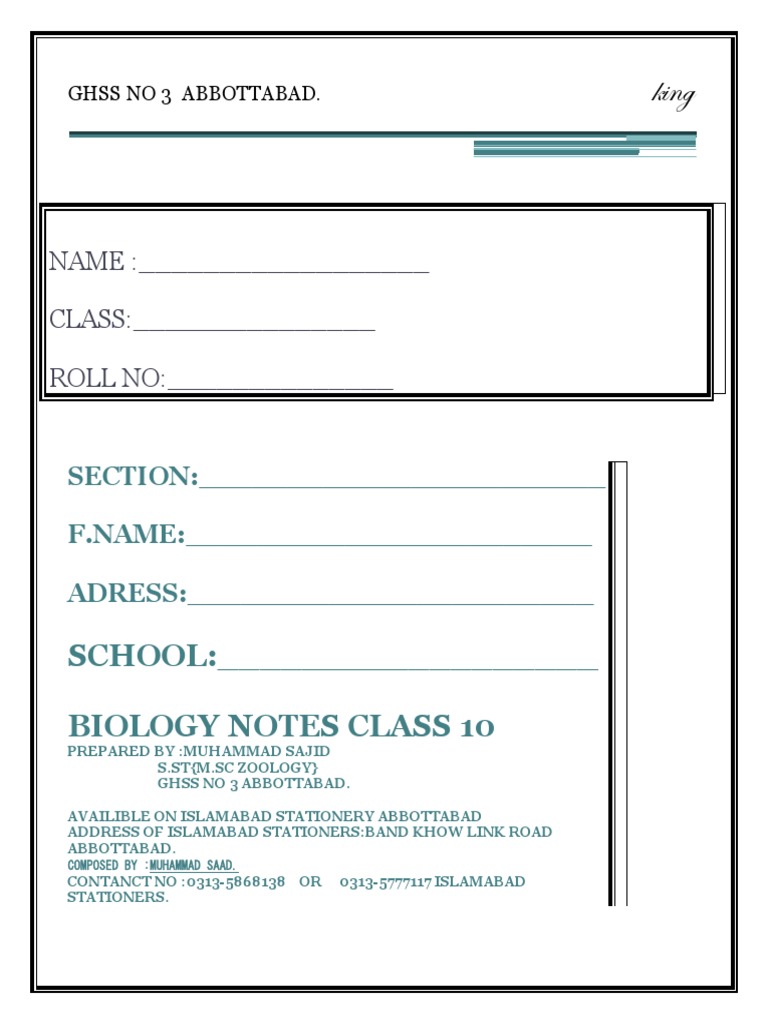 Name Slip of Biology Notes. PDF