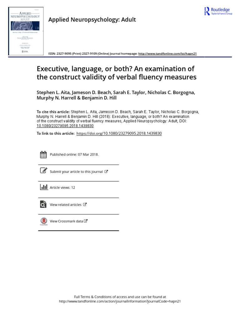 Verbal Fluency and Executive Functioning | PDF | Wechsler Adult ...