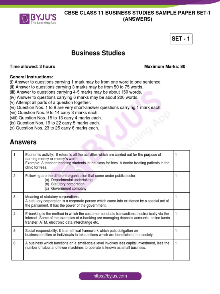 Cbse Class 11 Business Studies Sample Paper Set 1 Answers PDF Retail American Depositary