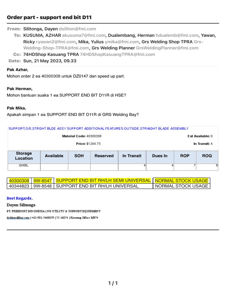Order Request for Support End Bit D11 | PDF