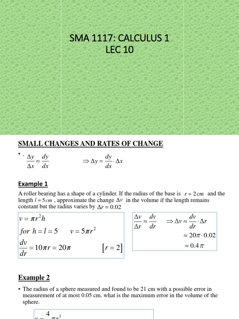 Calculus 1: Rates of Change and Integration | PDF | Sphere | Volume