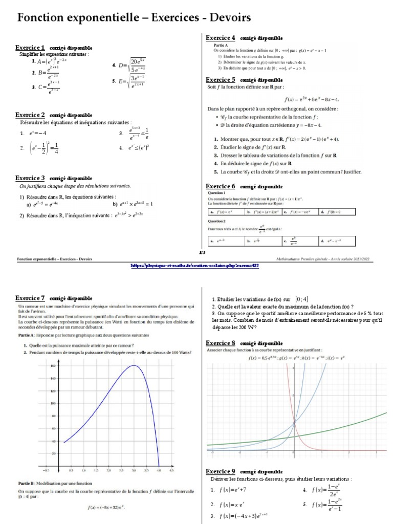 Fonction Exponentielle Exercices | PDF | Mathématiques | Objets ...