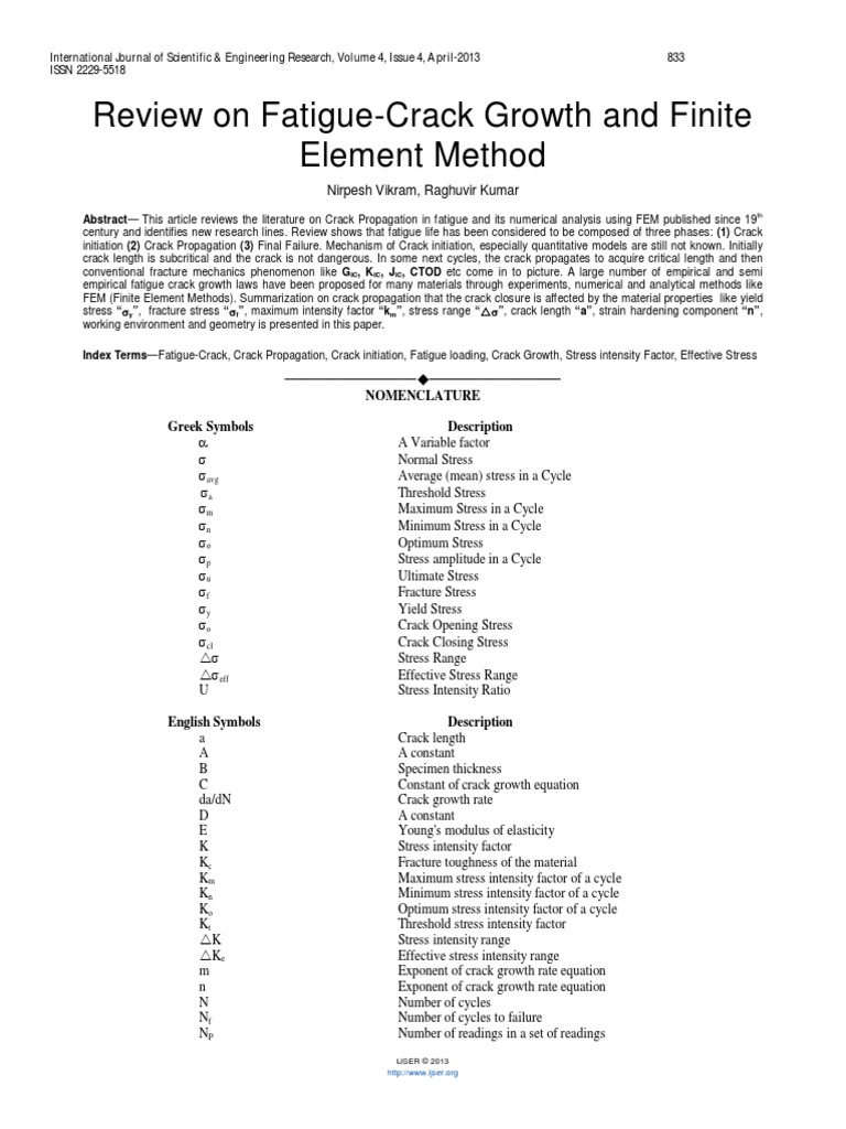 Review On Fatigue Crack Growth and Finite Element Method | PDF ...