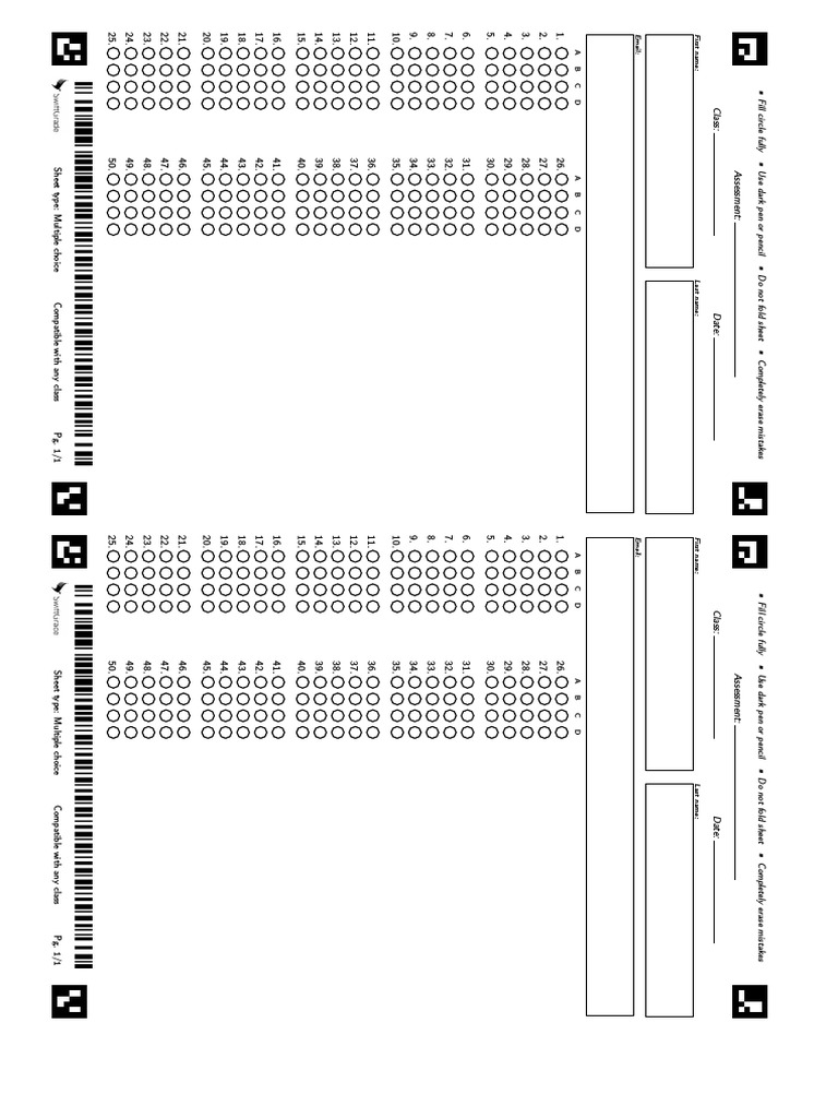 50 Question Multiple Choice Answer Sheet | PDF | Writing Implements ...