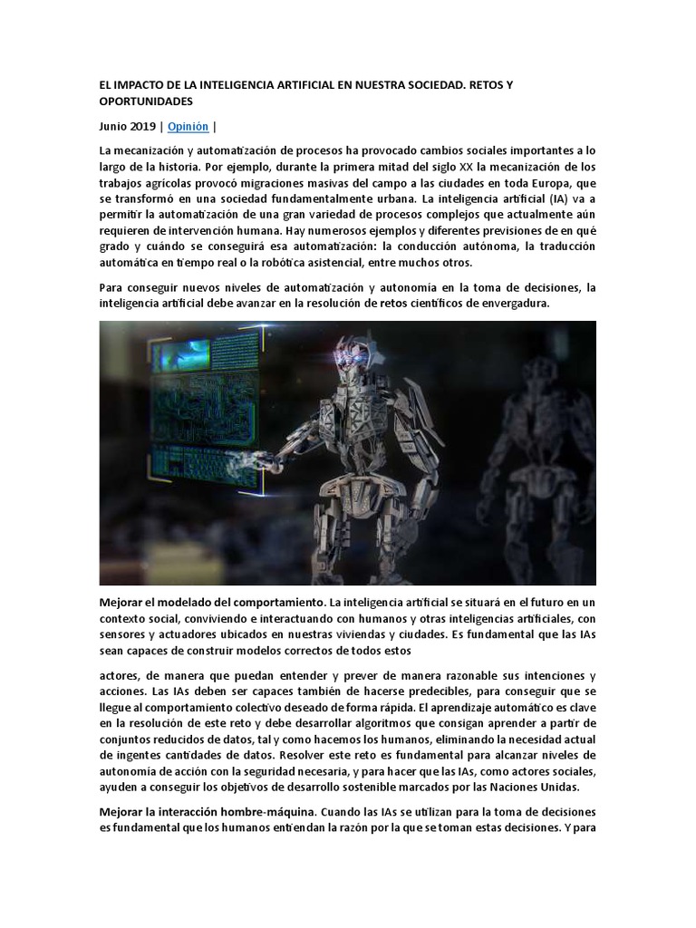 El Impacto de La Inteligencia Artificial en Nuestra Sociedad | PDF ...