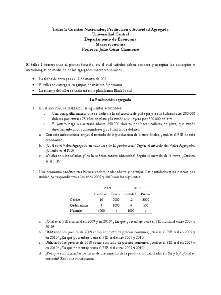 Taller de Macroeconomía: PIB y Desempleo | PDF | Producto Interno Bruto ...