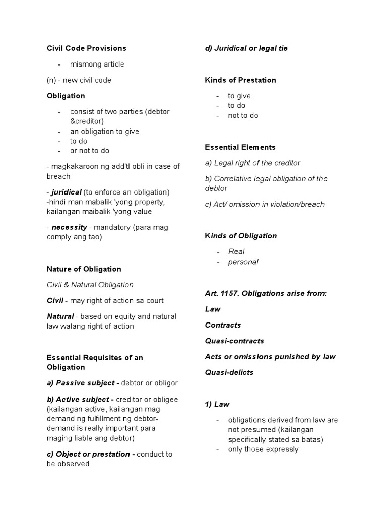 Civil Code Obligations Guide | PDF | Law Of Obligations | Business Law