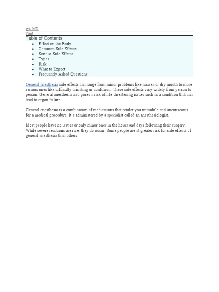Anesthesia Side Effects PDF Anesthesia Surgery