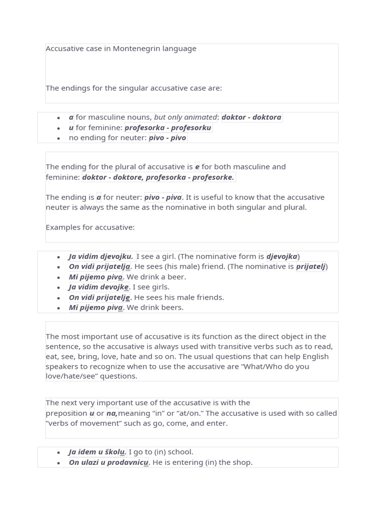 Accusative Case REVISON PDF Grammatical Gender Syntax