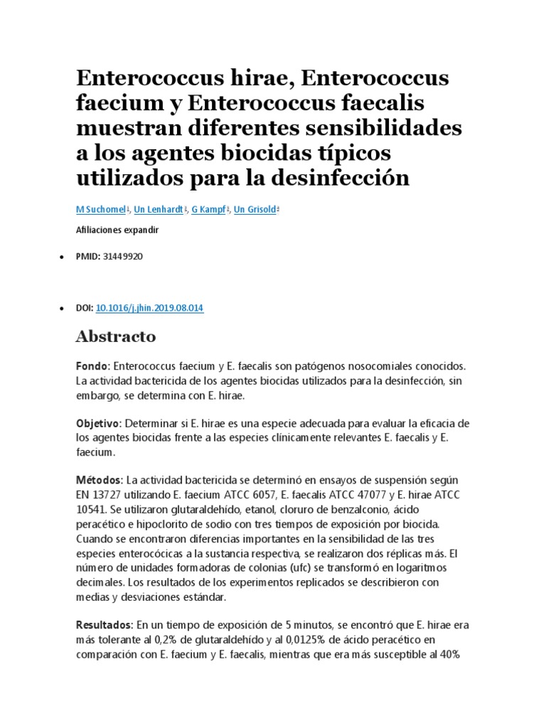 Eficacia de E. hirae en desinfección | PDF | Medicina CLINICA ...