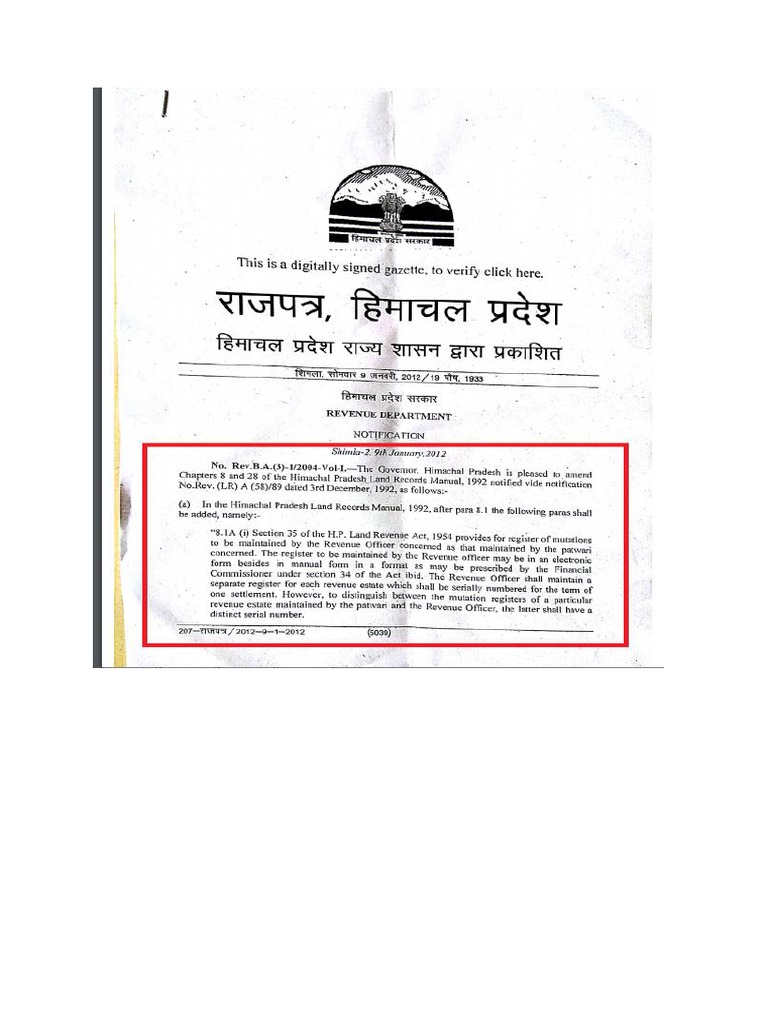 Himachal Registration & Mutation PDF