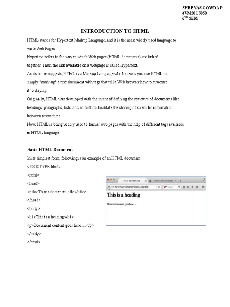 Introduction To HTML | PDF | Html | Markup Language