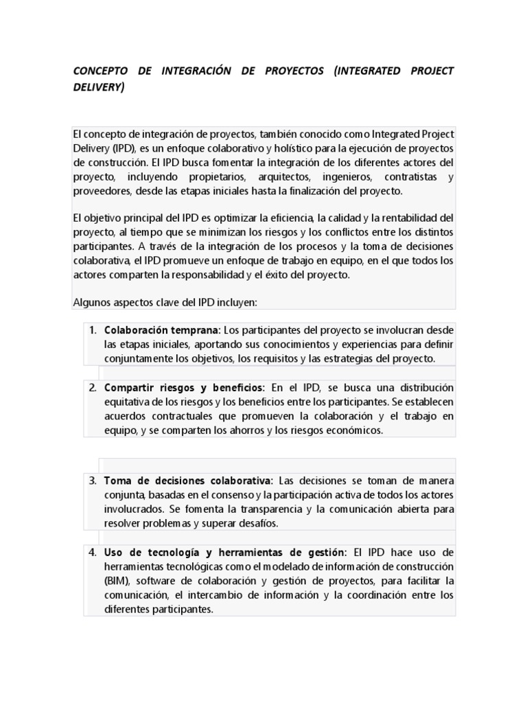 Concepto de Integración de Proyectos (Integrated Project Delivery ...
