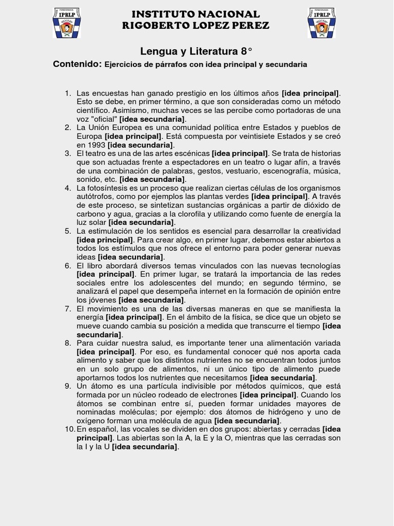 02 2 ejercicios de p rrafos con idea principal y secundaria pdf