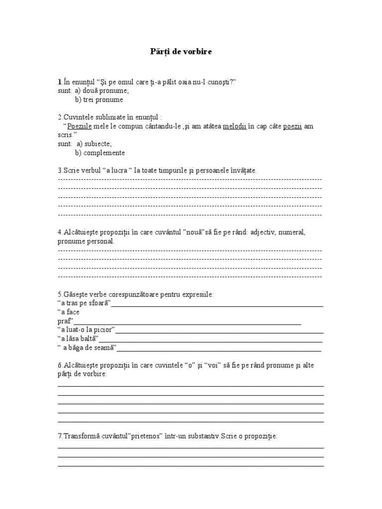 Parti De Vorbire Exercitii