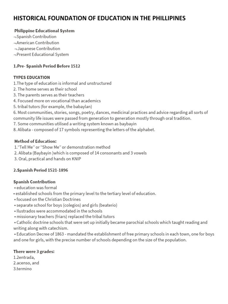 Historical Foundation of Education in The Phillipines | PDF | Schools ...