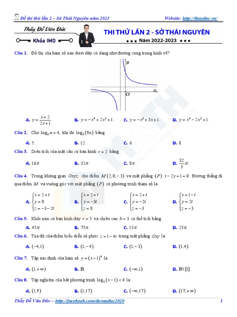 (ĐVĐ) Đề Thi Thử Lần 2 - Sở Thái Nguyên | PDF