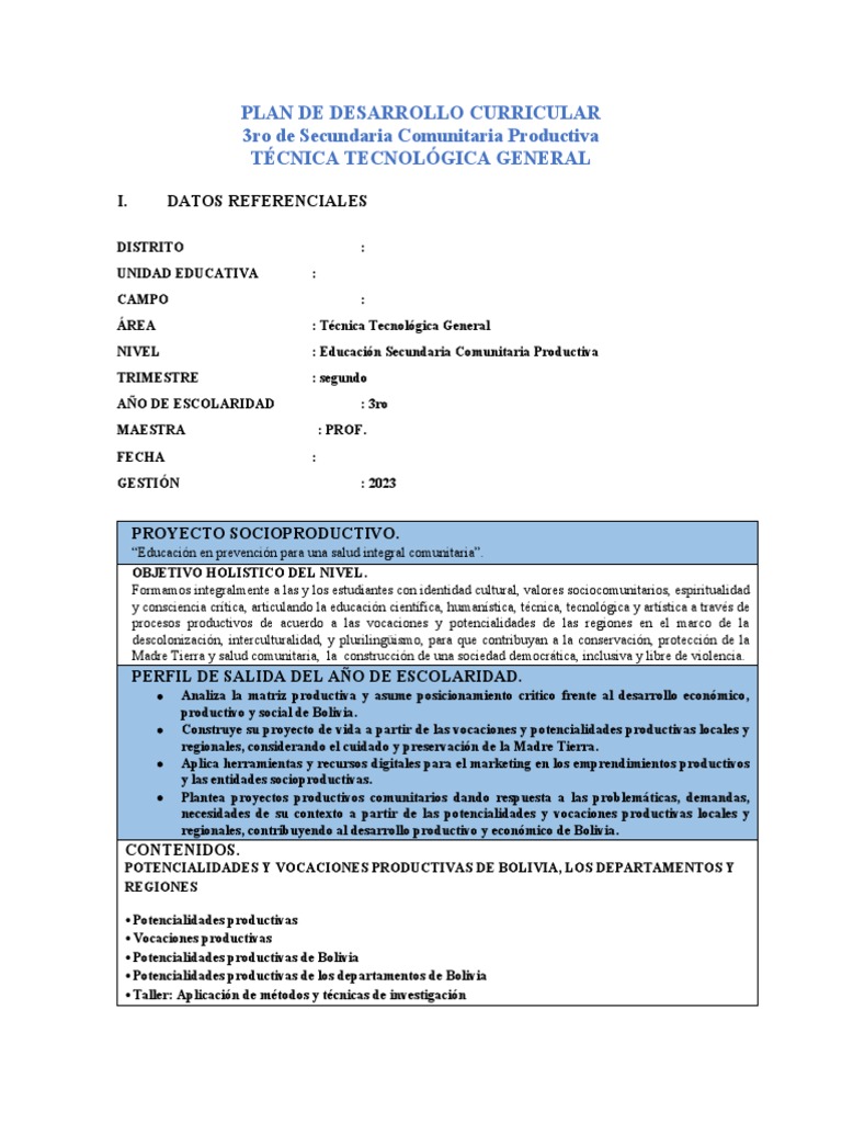 PDC - TTG - 3ro Sec | PDF | Pequeñas y medianas empresas | Bolivia
