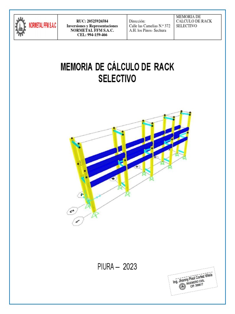MEMORIA DE CALCULO RACK SELECTIVO - Con Firma | PDF | Ingeniería ...