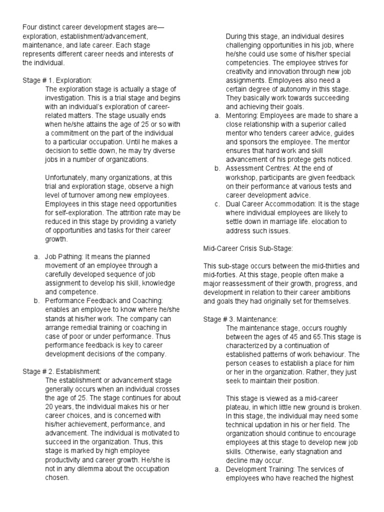 Four Distinct Career Development Stages Are | PDF | Mentorship | Cognition