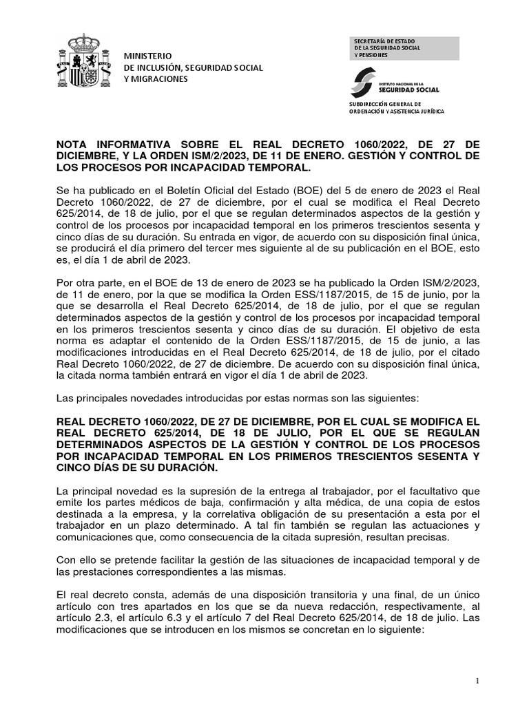 Nota Informativa - 3 - 2023 - Nota Inform RD 1060-22-1 | PDF ...