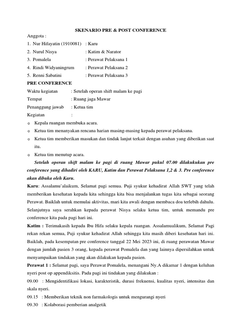 Skenario Pre & Post Conference Keperawatan | PDF