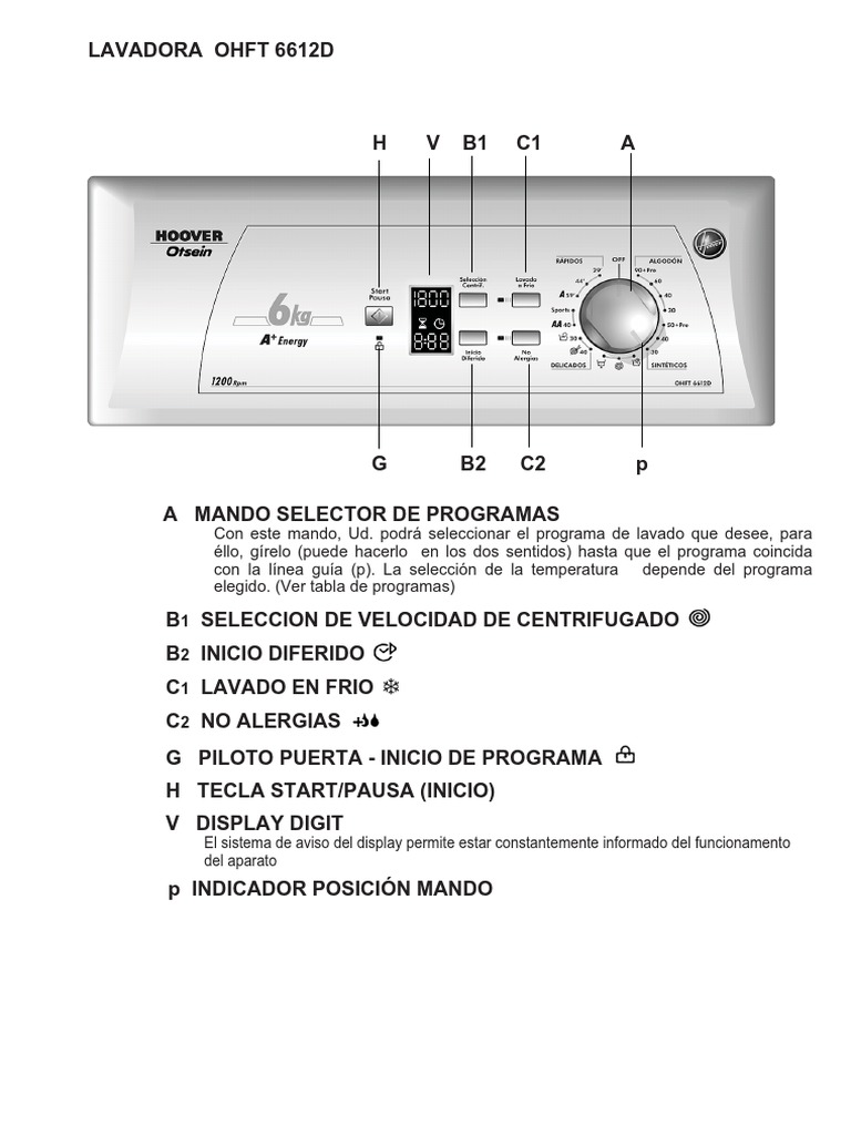 Otsein-Hoover OHFT 6612D Washing Machine | PDF | Lavadora | Agua