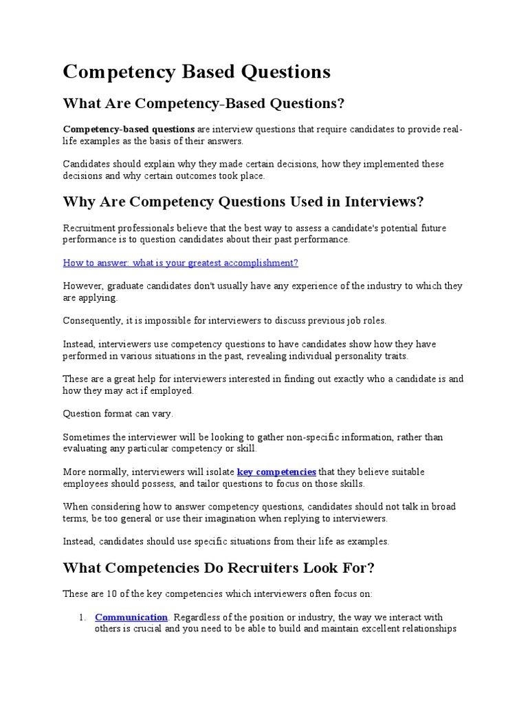 Competency Based Questions | PDF | Competence (Human Resources ...