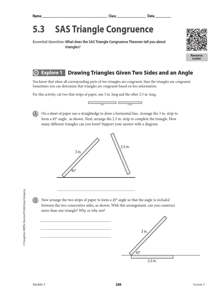 5.3 SAS Triangle Congruence: Drawing Triangles Given Two Sides and An ...