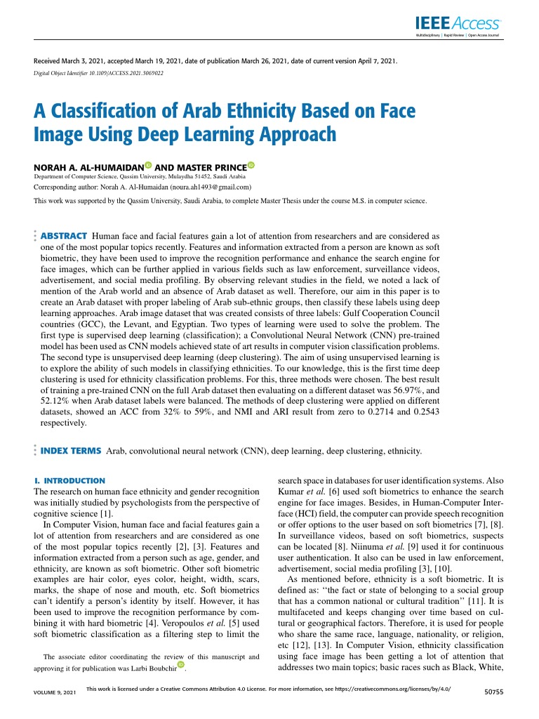 A Classification of Arab Ethnicity Based On Face Image Using Deep
