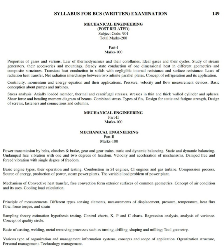 Bcs Mechanical Syllabus Pdf